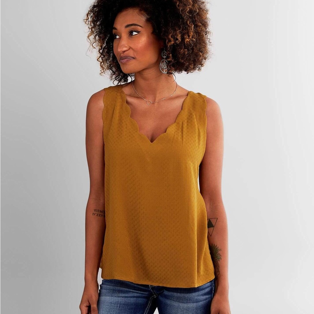 Mustard Scallop-Edge Sleeveless Top